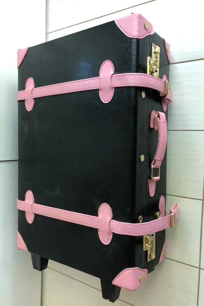 Black & Pink Leather Suitcase With Wheels! photo 1
