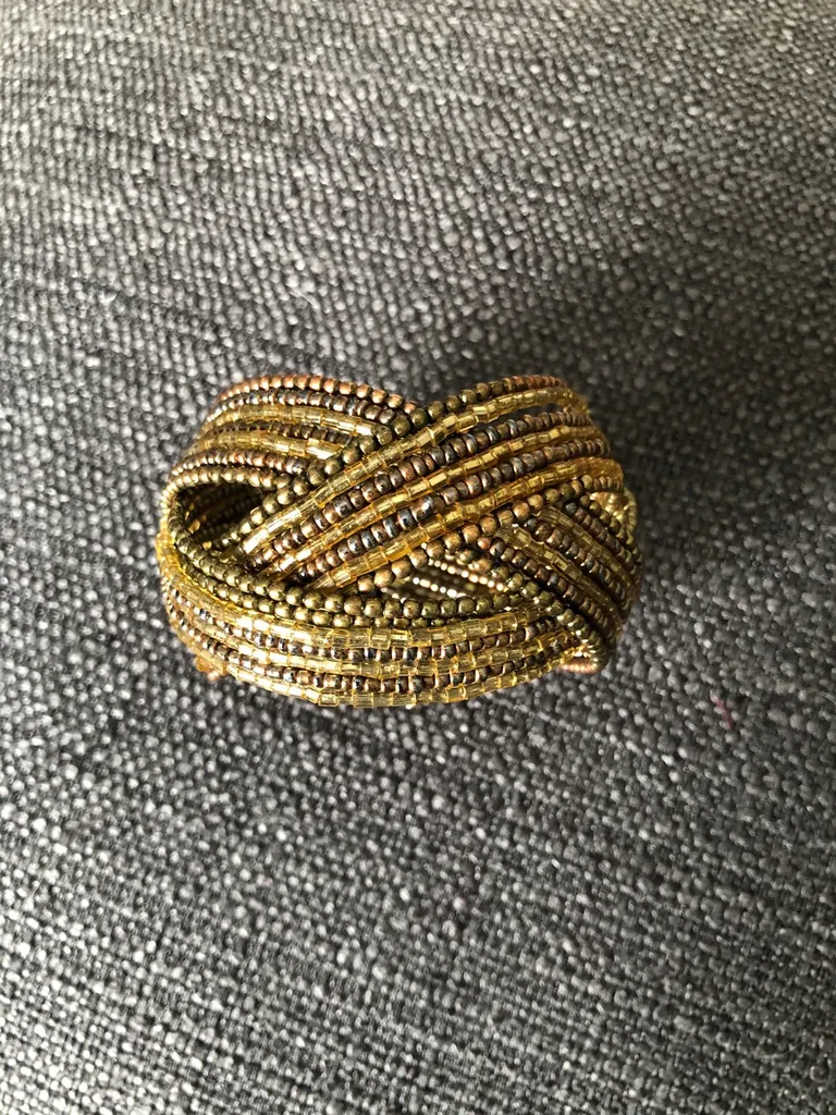 Gold And Brown Beaded Cuff Bracelet photo 1