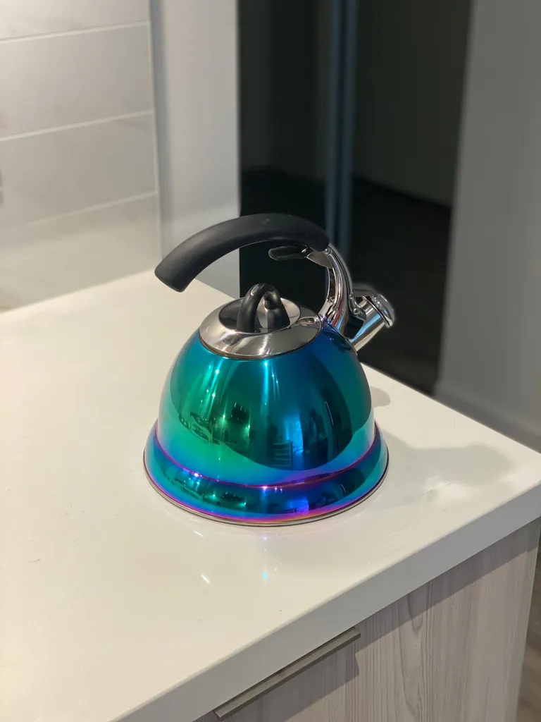 Teal Chrome Rainbow Stovetop Tea Kettle photo 1