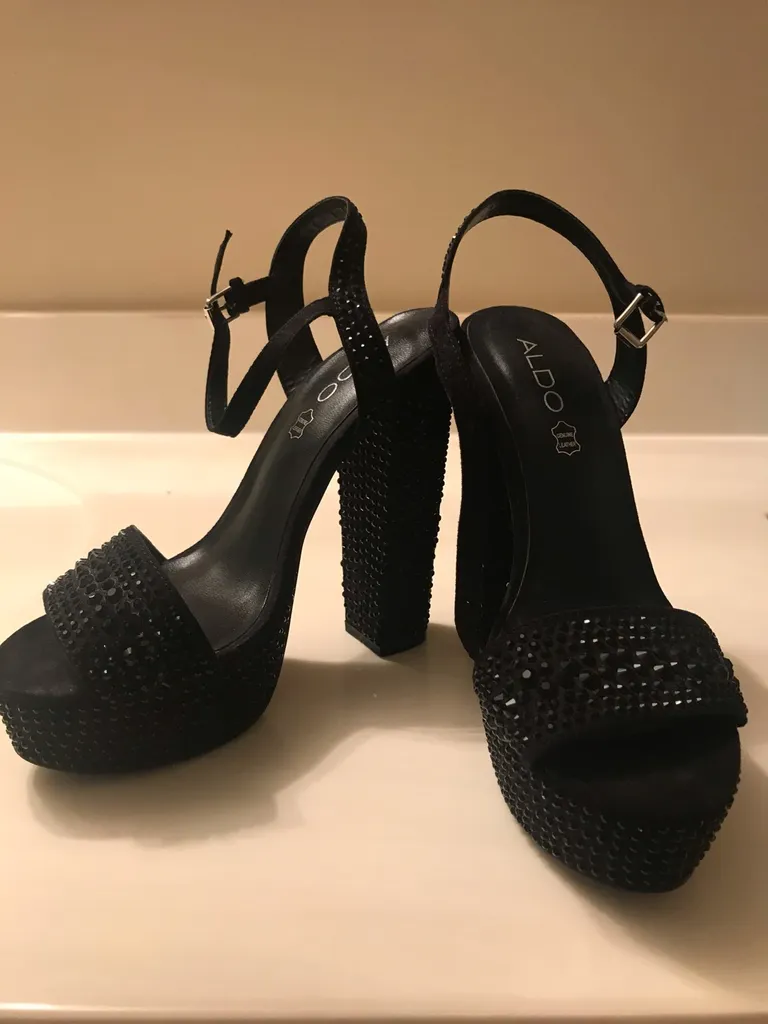 Black Aldo Rhinestone Heels - Size 8 photo 1