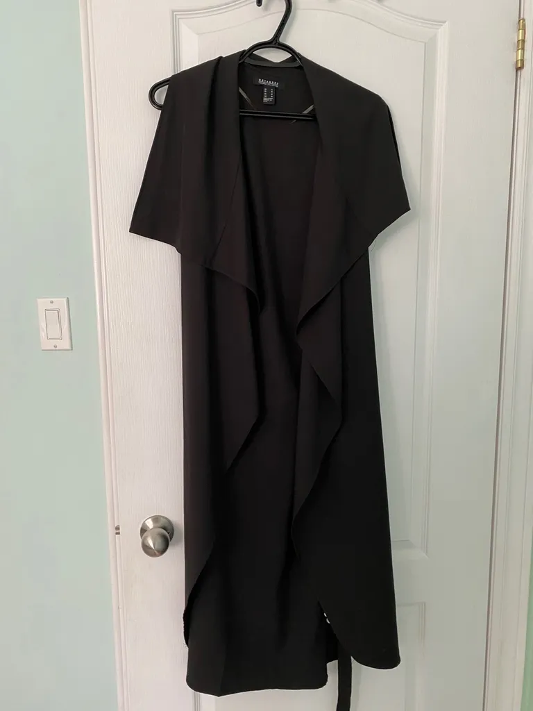 Open Front Black Chiffon Vest photo 1