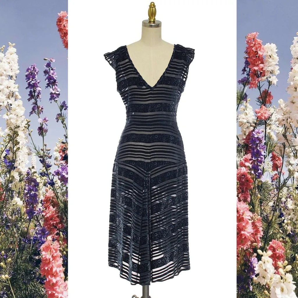 Marc Jacobs Flowy Sheer Midi Dress Navy Blue Stretch Velvet L... photo 1