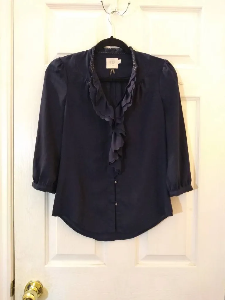Anthropologie HD In Paris Ruffled Picea Blouse, Dark Navy Blu... photo 1