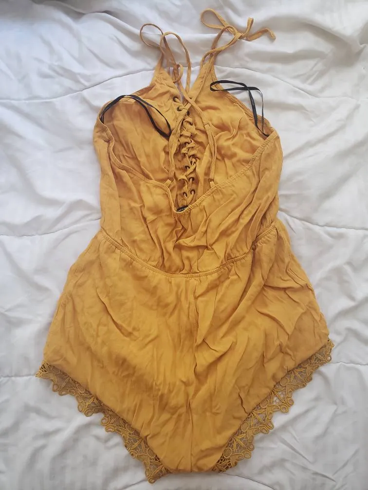 Yellow Romper One Piece Outfit With Lace photo 1
