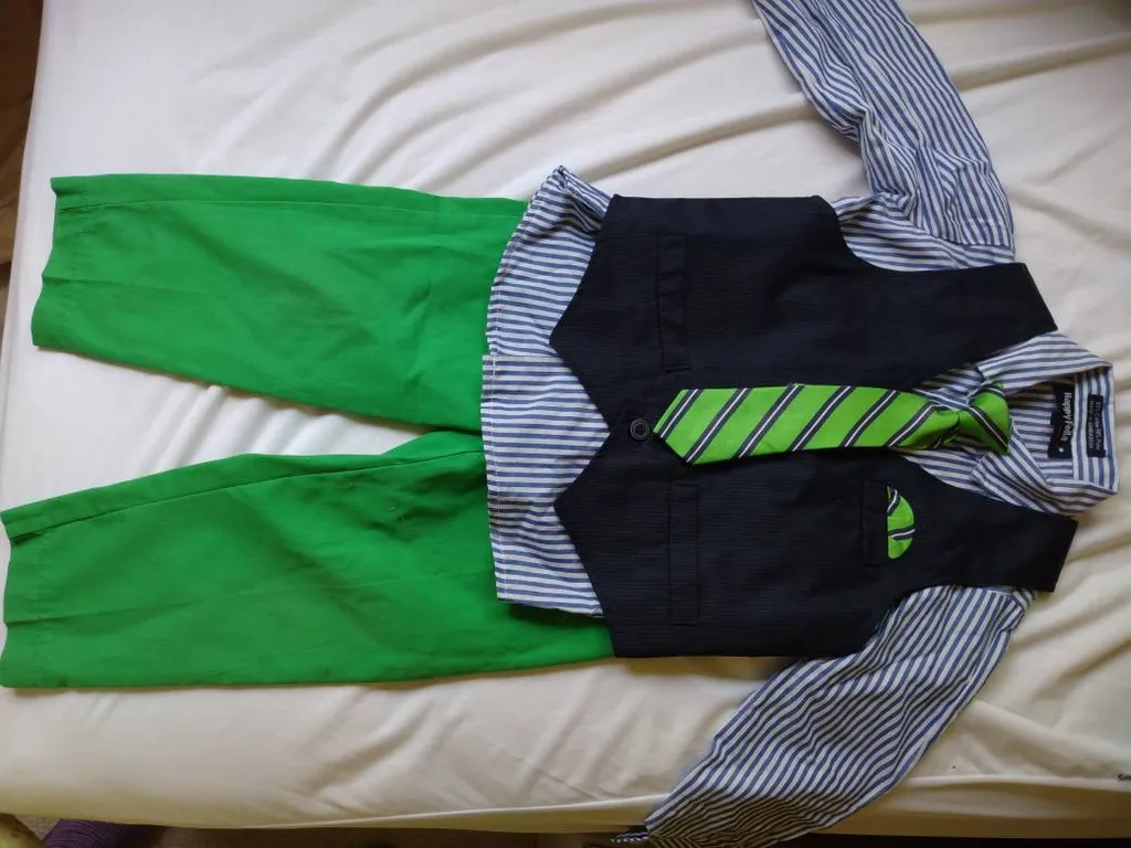 Kids Green And Blue Striped Suit photo 1