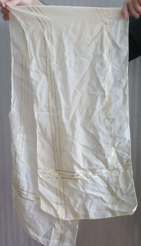VINTAGE 1960s scarf sheer white with gold pattern photo 1