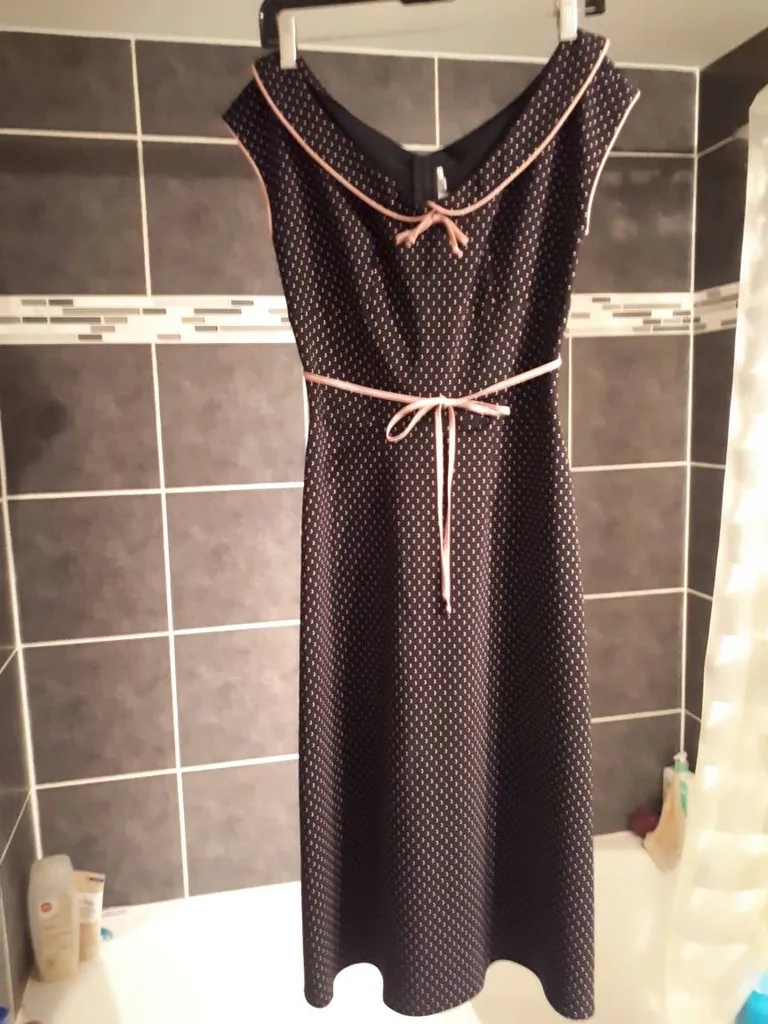 Navy And Pink Polkadot Dress, Vintage Reproduction photo 1