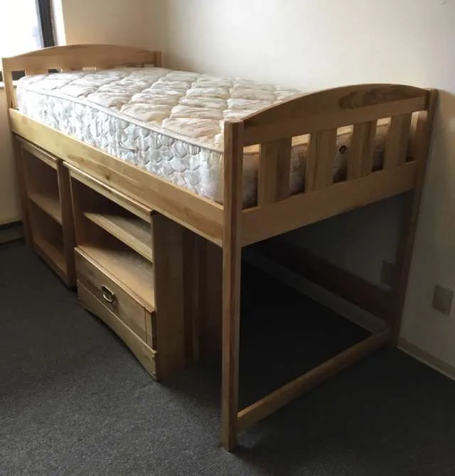 Wooden Kid's Bed frame, pull-out Desk, Drawer, Shelves, Raili... photo 1