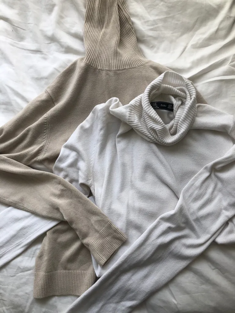 Two Zara Basics White And Beige Turtle Necks photo 1