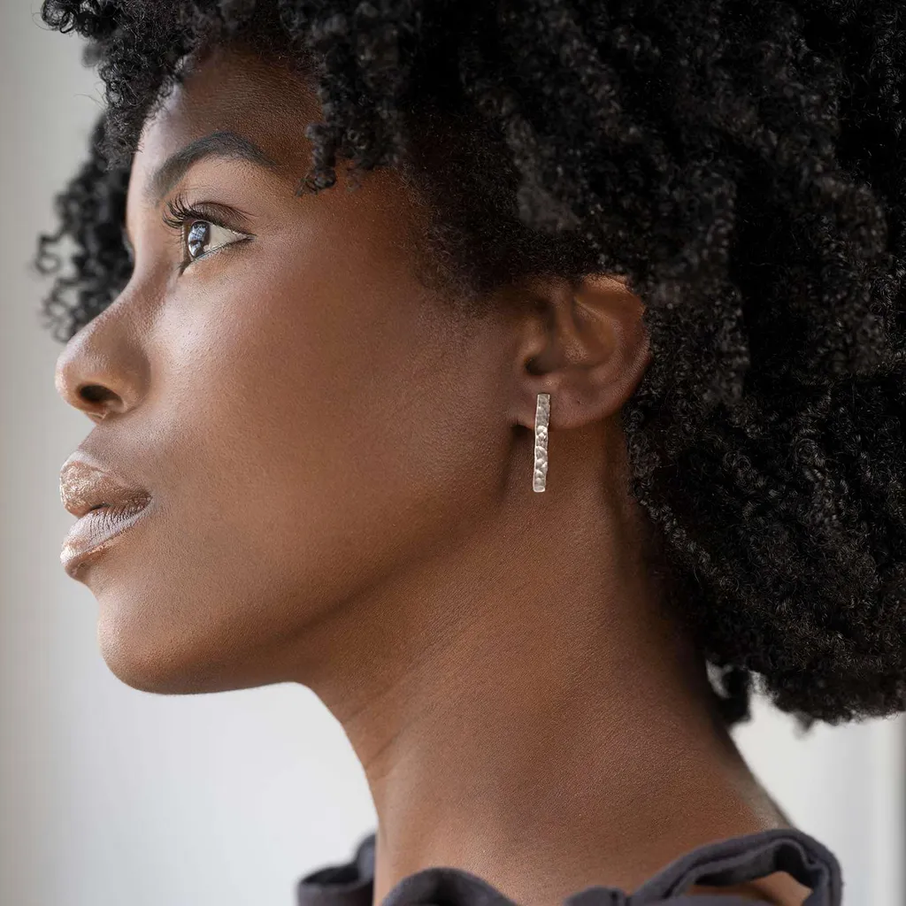 Hammer Finished Drop Earrings In Sterling Silver photo 1