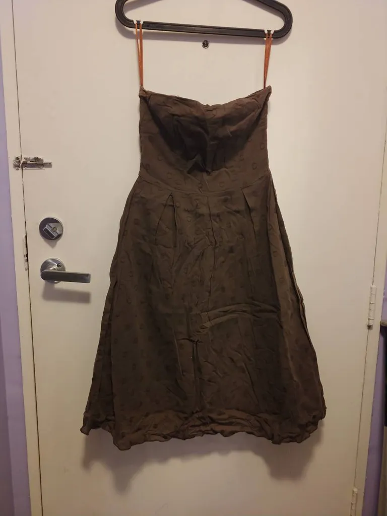 Brown Polkadot Strapless Dress photo 1