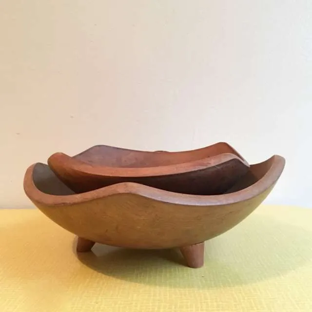 two nesting vintage wooden serving bowls photo 1
