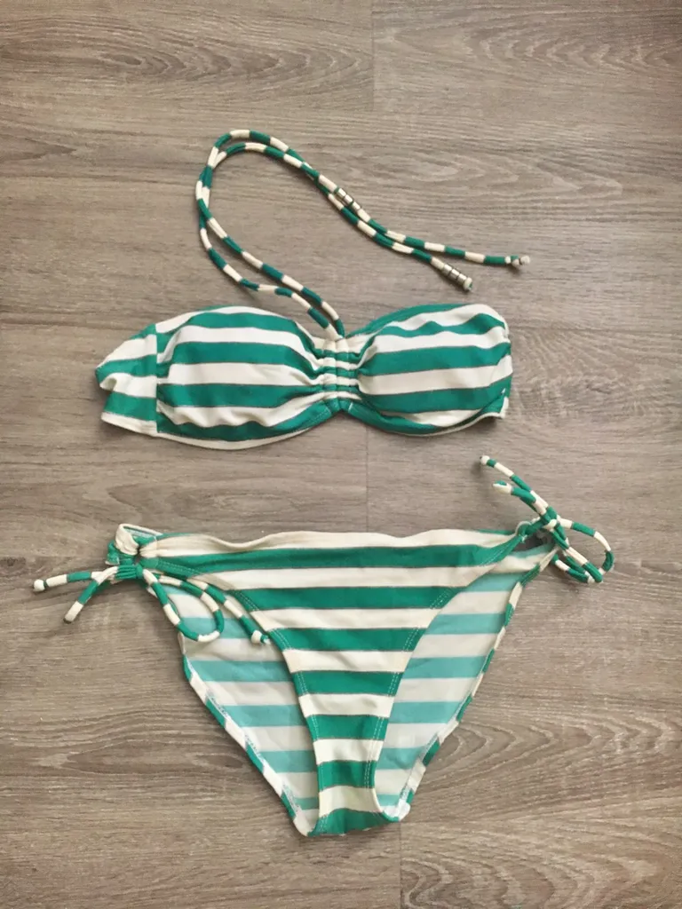 Turquoise and White Striped Bikini Set photo 1