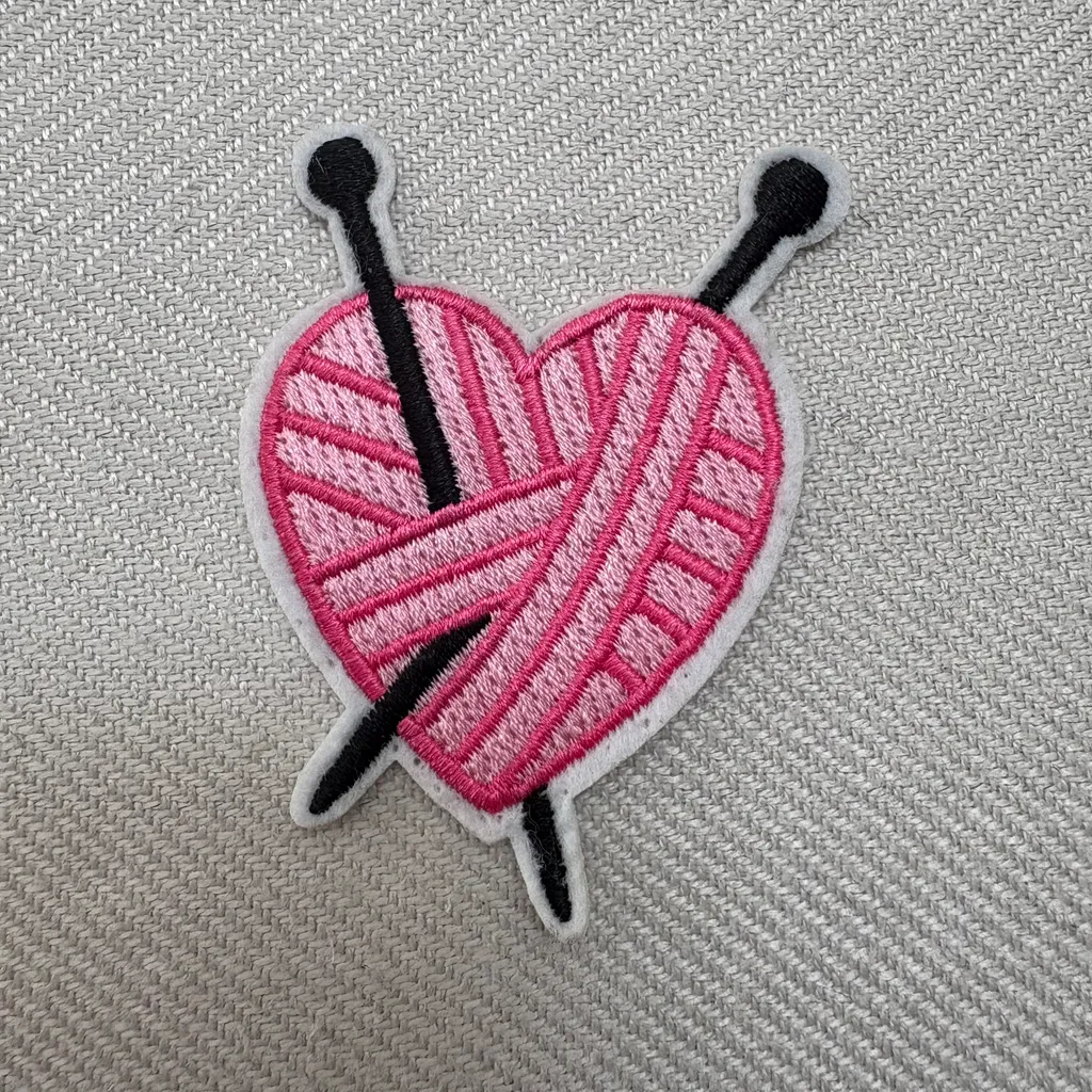I love knitting sewing crochet wool yarn pink heart needle patch photo 1