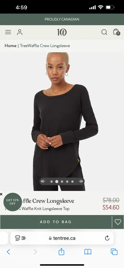 TenTree TreeWaffle Crew Longsleeve, Black, Small photo 1