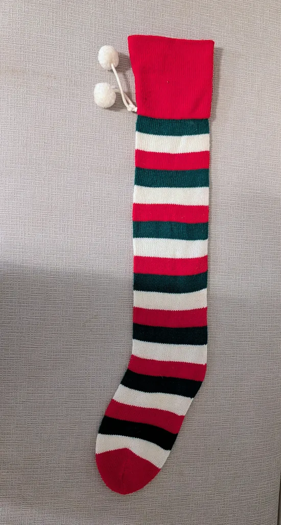Red, Green and White Striped Christmas Stocking photo 1