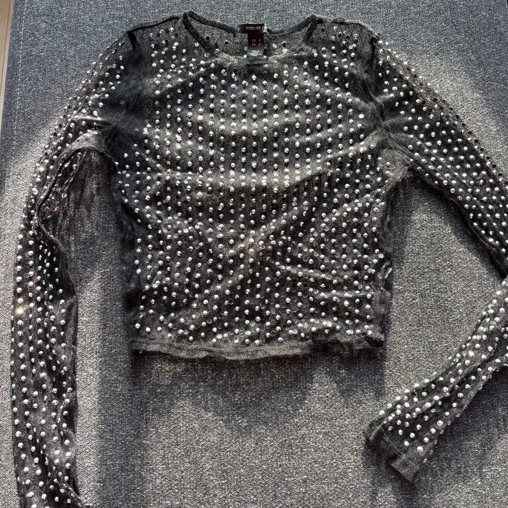 Rhinestone long sleeve top🤩 photo 1