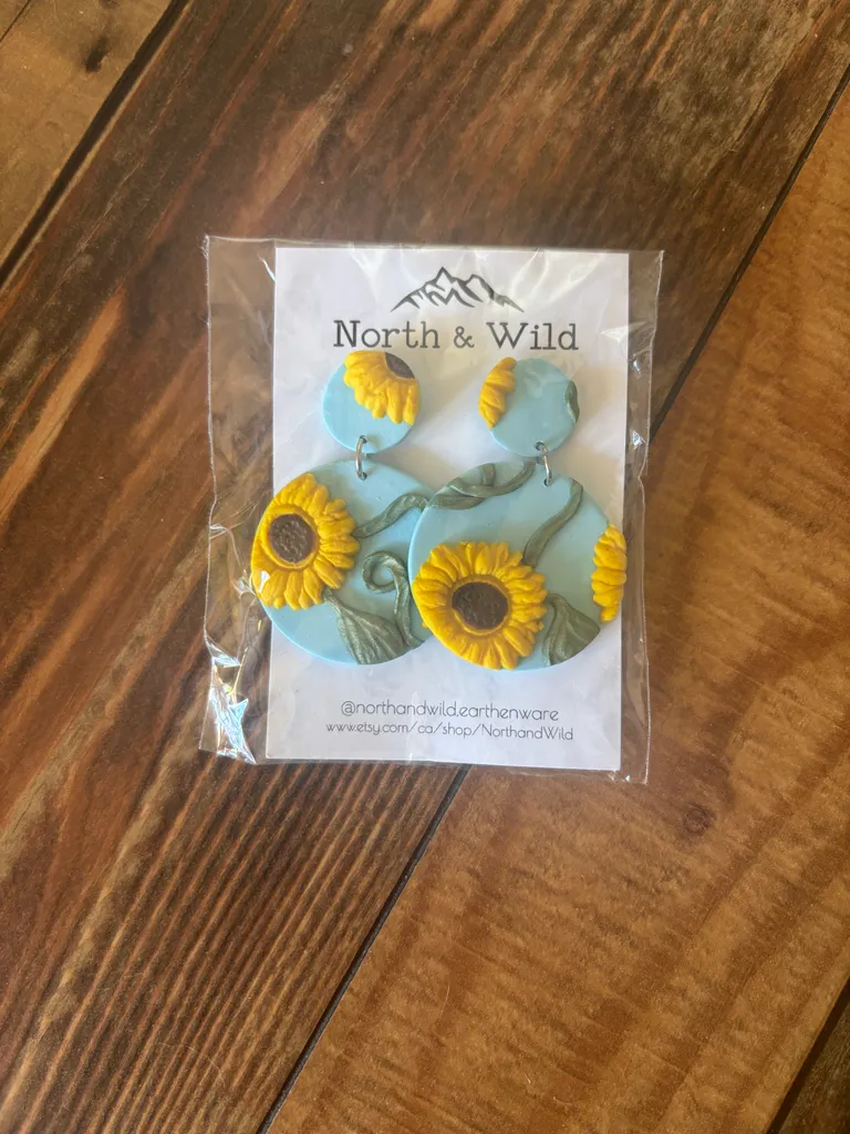 BNIP Yellow and Blue Sunflower Earrings photo 1