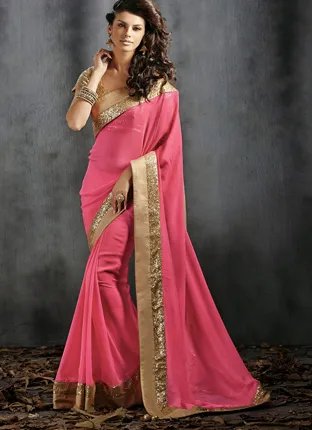 Pink/Gold Saree photo 1