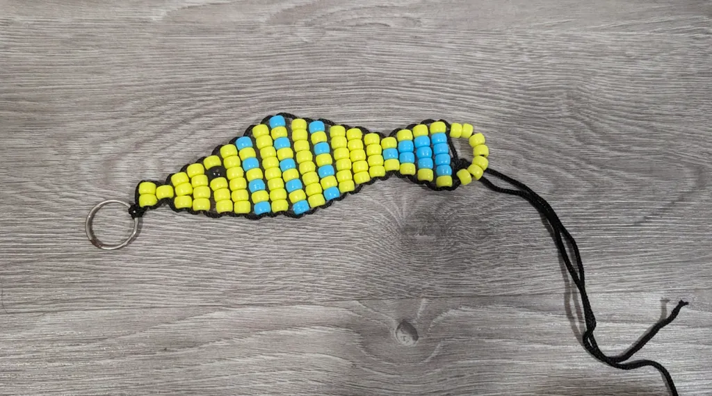 Handmade Beaded Fish Keychain - Yellow and Blue photo 1