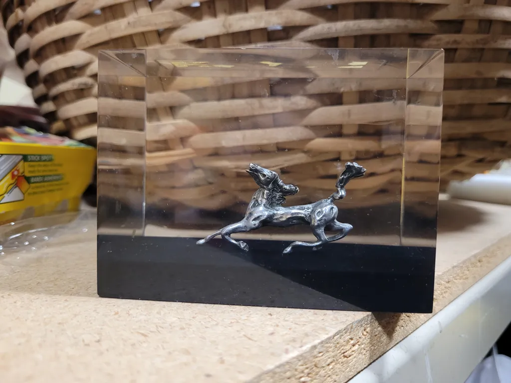 Paperweight? Looks like lucite w pewter horse photo 1
