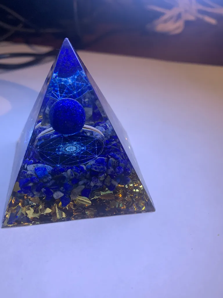 Resin Pyramid with Lapiz stones inside  photo 1