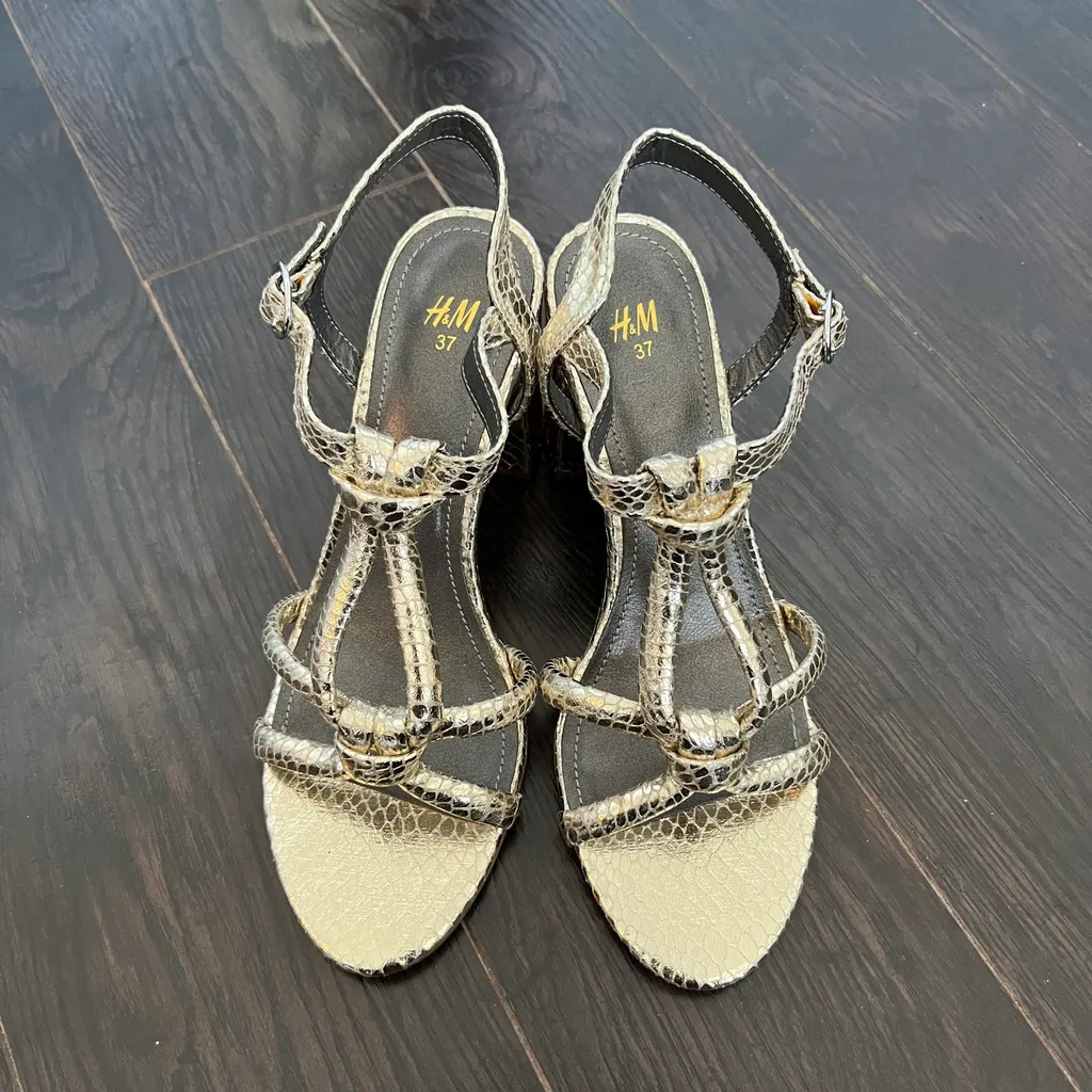 H&M Gold Snake Print Heeled Sandals photo 1