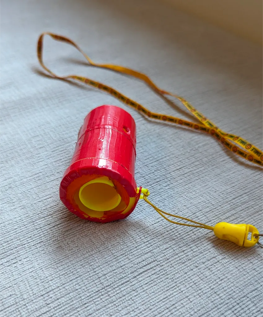Handmade Red Cylinder Noisemaker with Lanyard photo 1