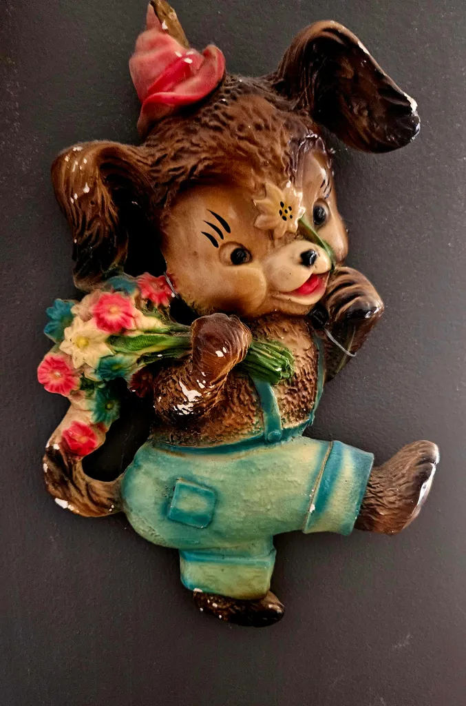 Vintage Chalkware Puppy Wall Decor photo 1