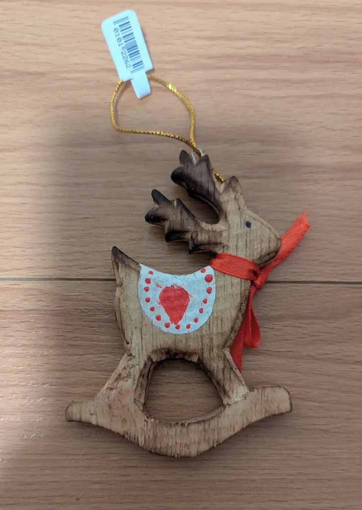 Brand New with Tags Wooden Reindeer Christmas Ornament photo 1