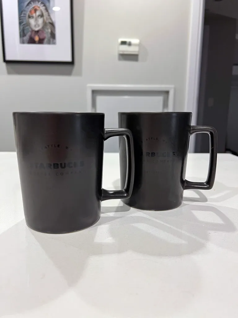 2 Starbucks Mugs Dark Brown  photo 1