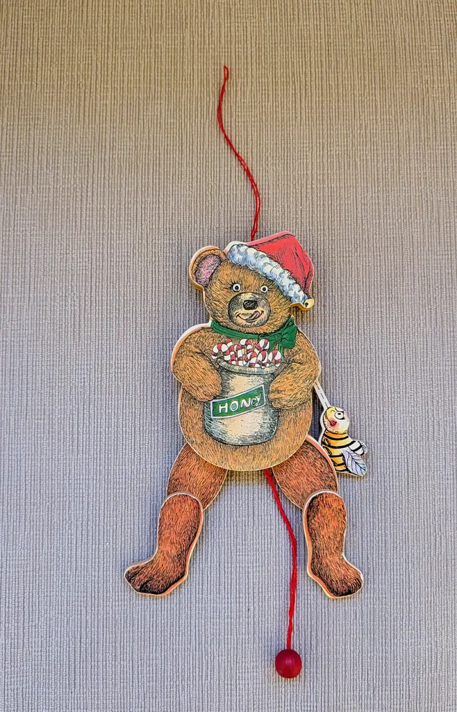 Vintage Pull-String Teddy Bear Christmas Ornament photo 1
