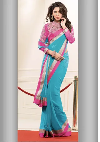 Pink/Blue Saree photo 1