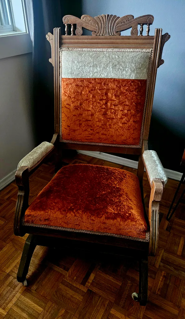 Antique Orange Velvet Rocking Chair photo 1
