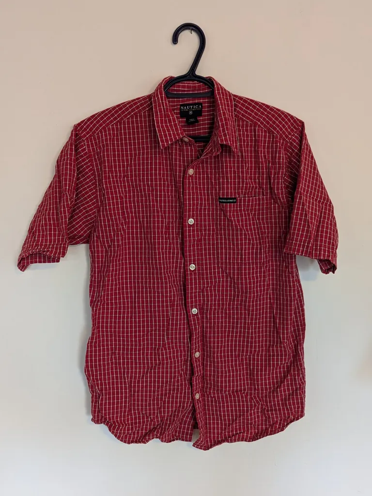 Nautica Red Plaid Button Up Shirt - Youth Size Large photo 1