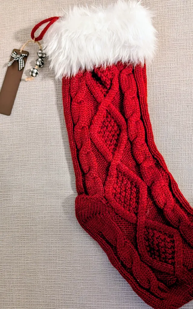 Brand New Red Knit Christmas Stocking w/ Faux Fur Cuff photo 1