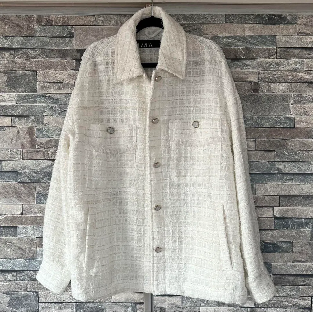 Zara tweed textured overshirt photo 1