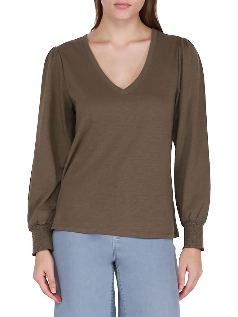 Venice Love Puff-Sleeve Slubbed Top (Small) photo 1