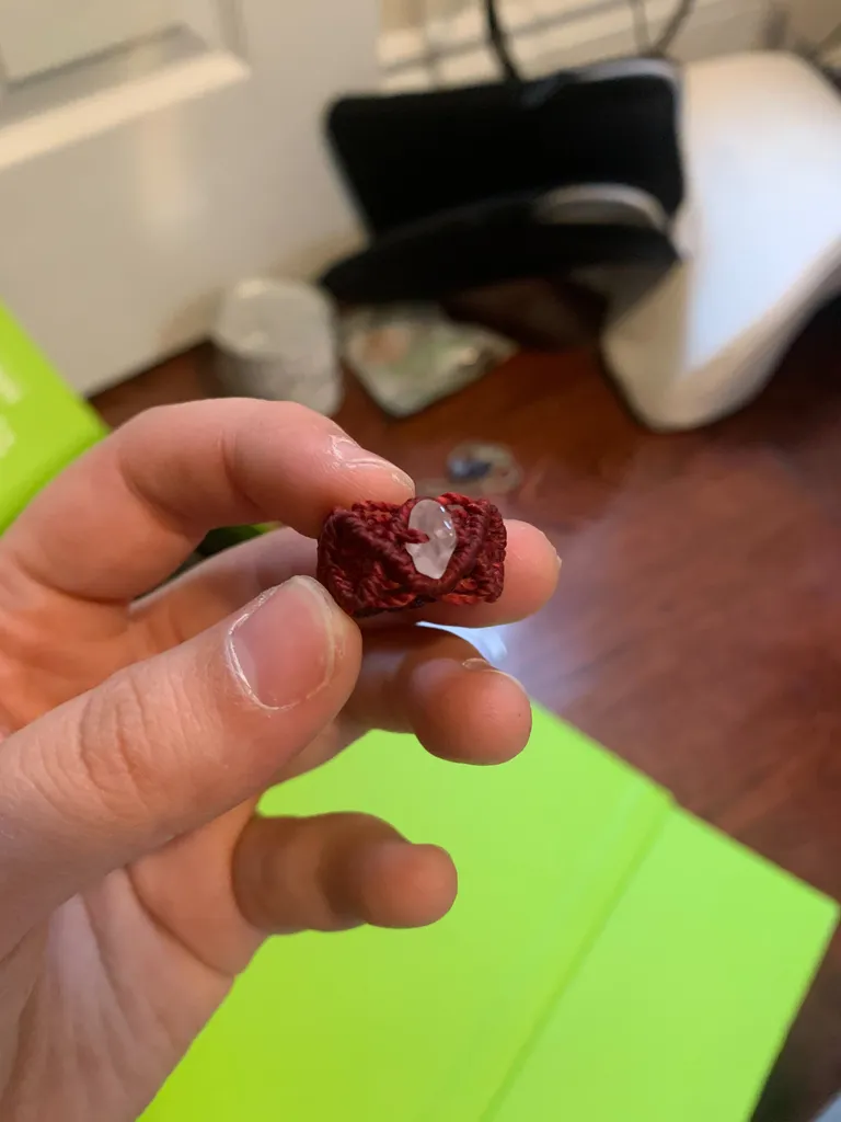 Rose quartz and red woven ring photo 1