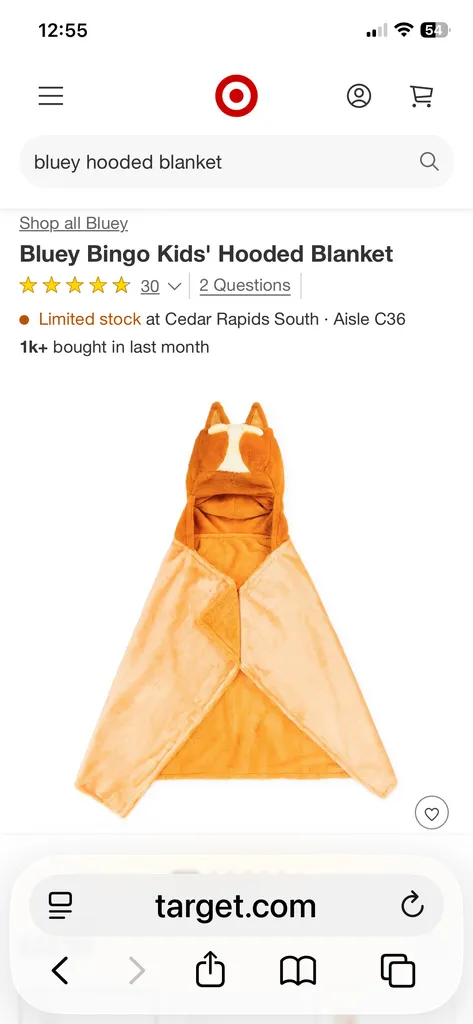 Bluey Bingo hooded blanket from Target USA photo 1