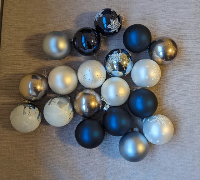 Christmas Ornaments - Silver, Blue, White photo 1
