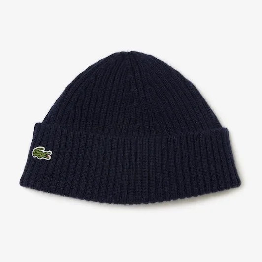 Lacoste Kids Navy Blue Rib Knit Wool Logo Beanie Size 2/5Y photo 1
