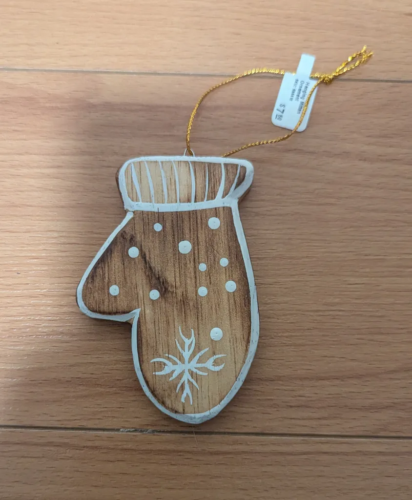 Brand New with Tags Wooden Mitten Christmas Ornament photo 1
