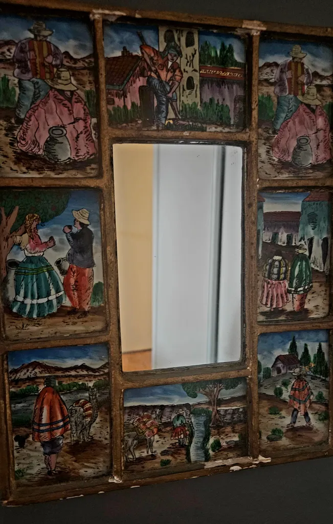 Vintage Hand-painted Mirror with South American Scenes photo 1