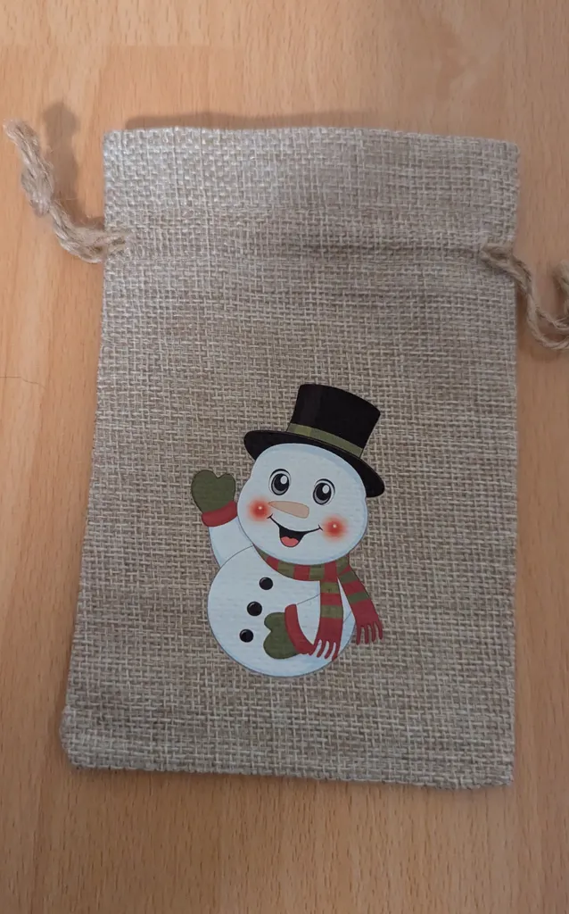 Adorable Snowman Christmas Burlap Gift Bag photo 1
