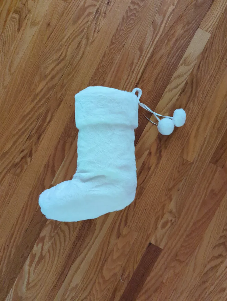 Brand New White Christmas Stocking with Pom Poms photo 1