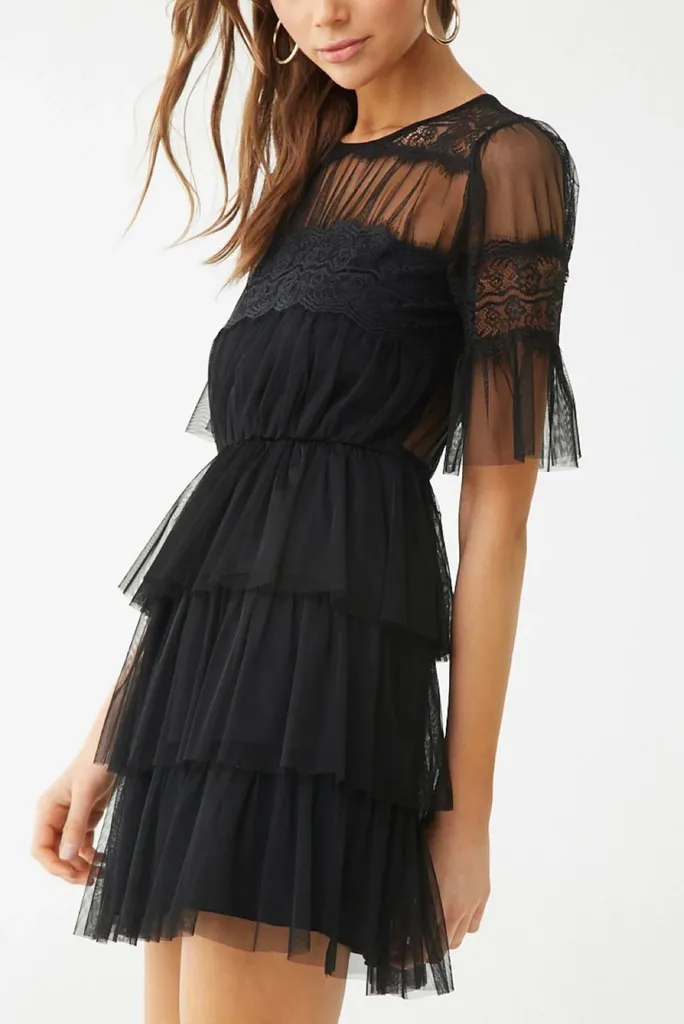 Forever 21 Chiffon Lace Ruffled Mini Shirtdress photo 1