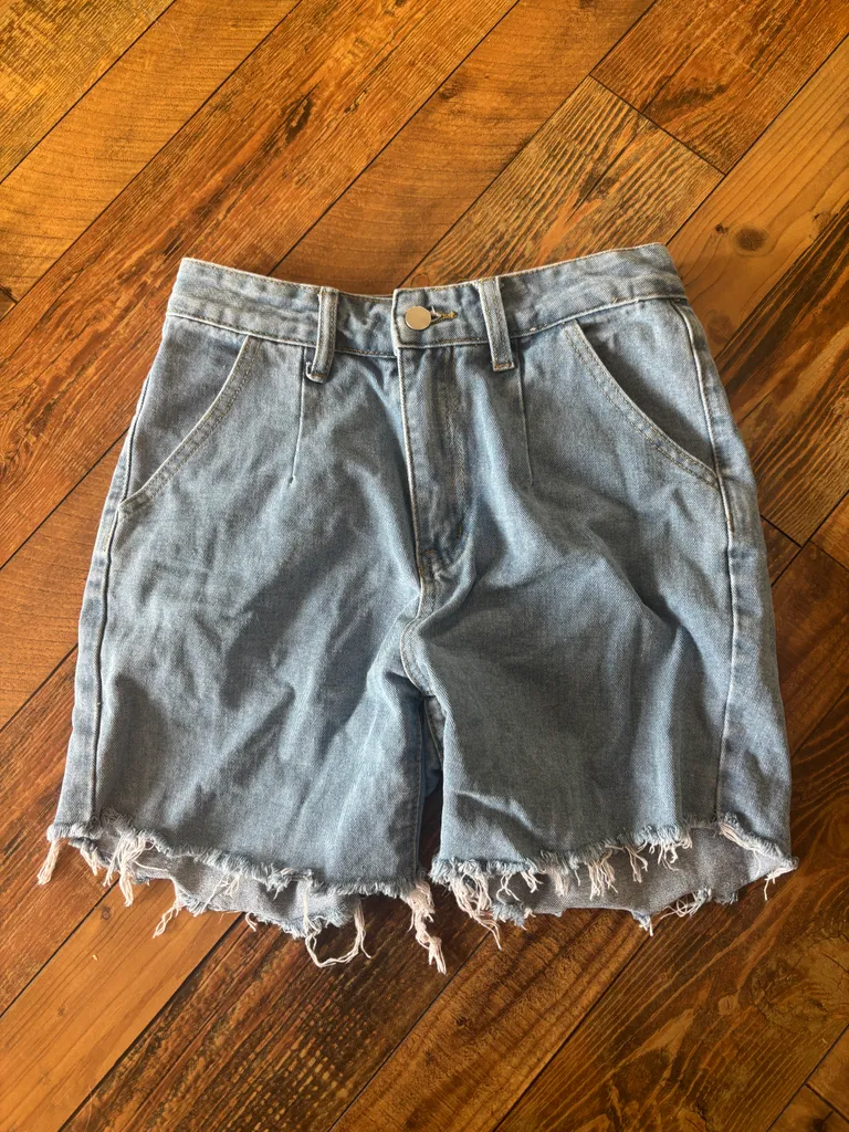 Size S SHEIN Blue Jean Shorts High-Waisted Distressed photo 1