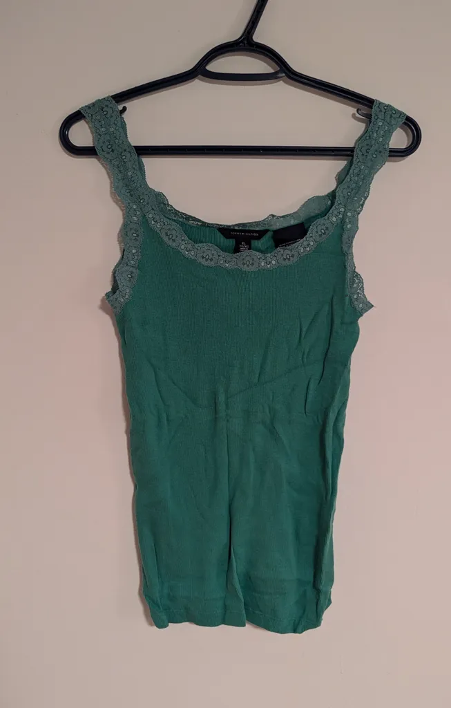 Tommy Hilfiger Green Tank Top with Lace Trim - Women's X-Large photo 1