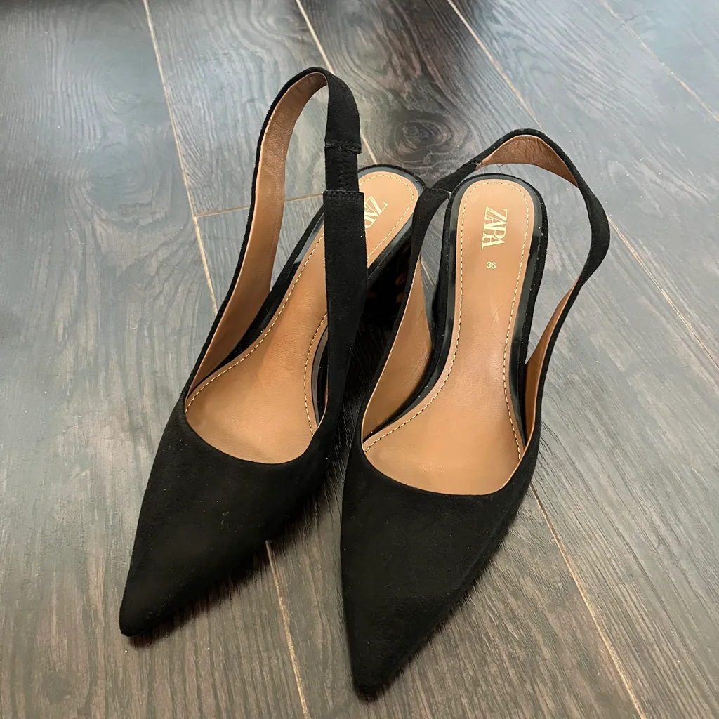 Zara Tortoise Block Heel Suede Pumps - Size 36 photo 1